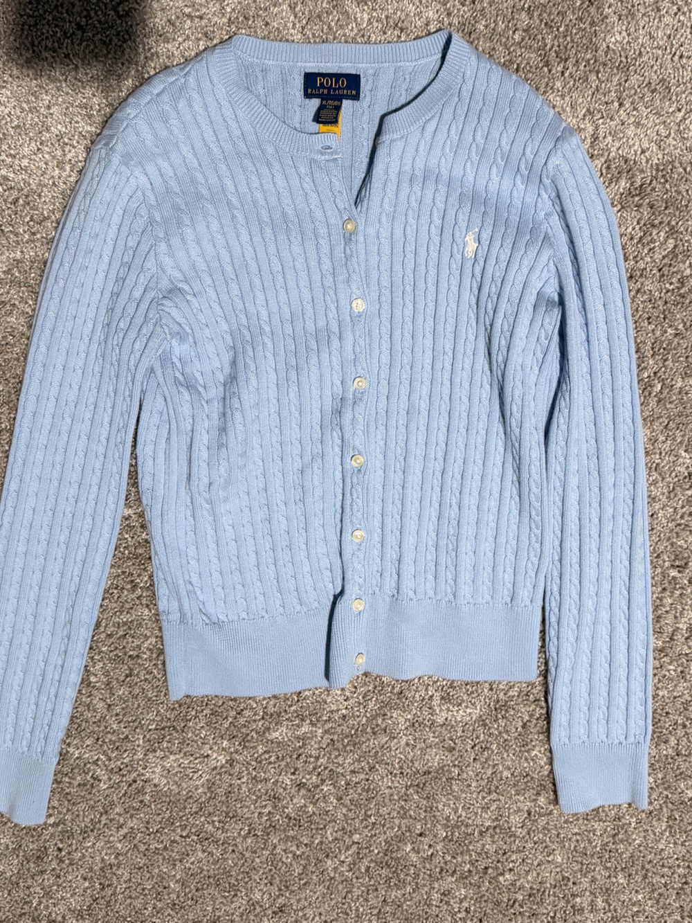 Polo by Ralph Lauren Baby Blue Cable-Knit Button Cardigan
